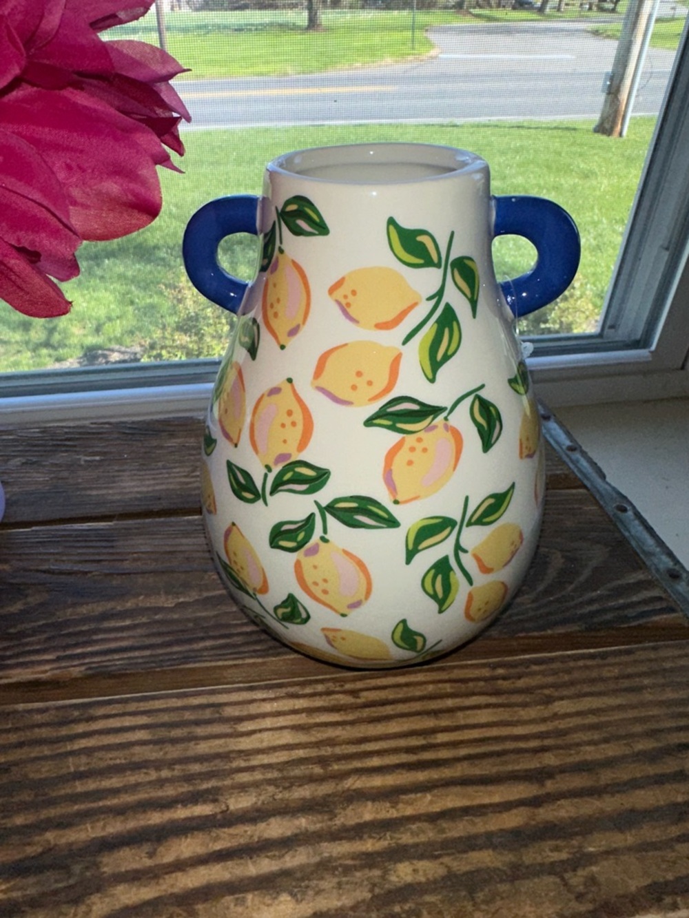 Lemon Pattern Ceramic Vase with Blue Handles - Home Accents - Picture 3 of 6